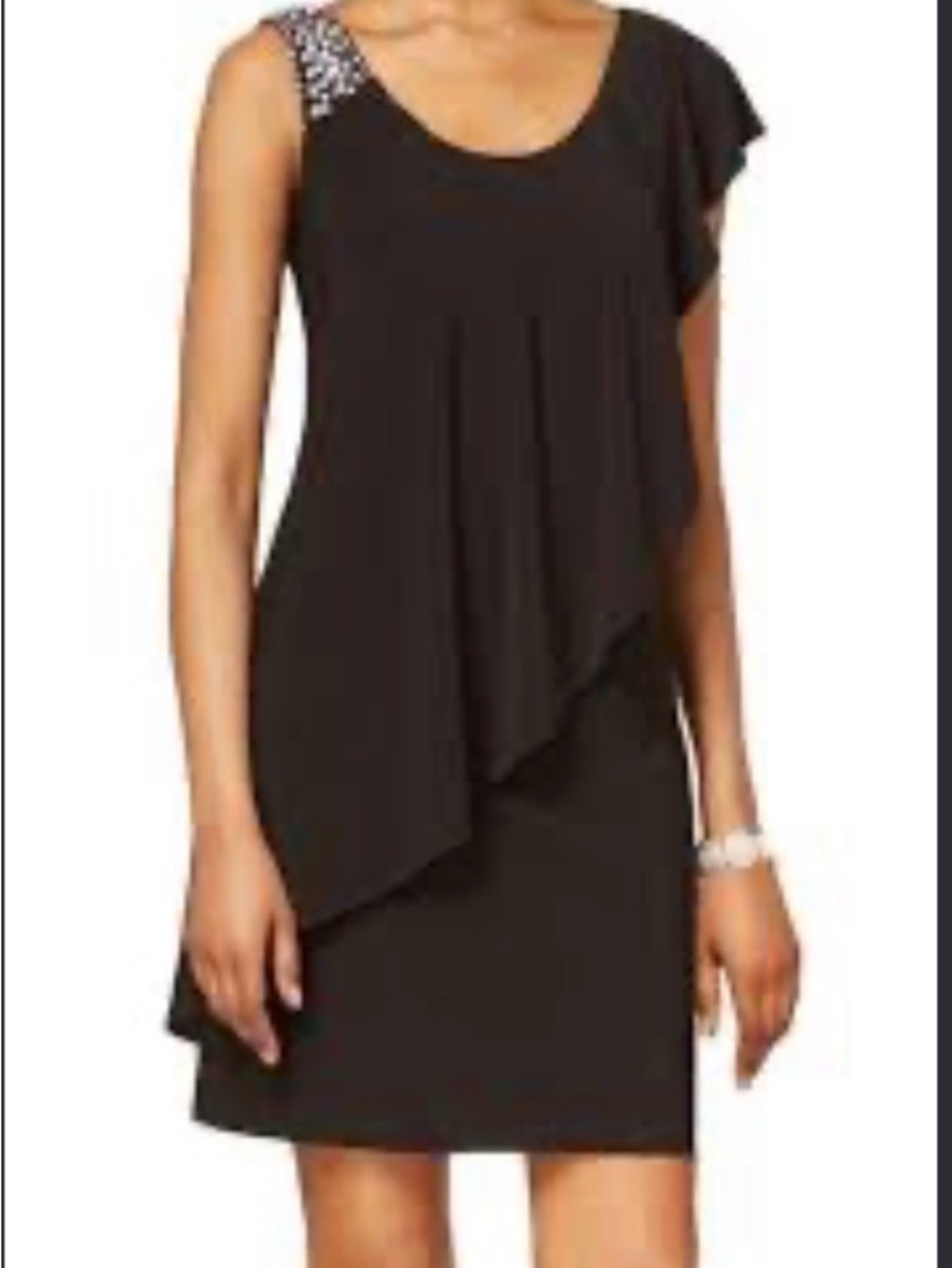 Asymmetric One-Shoulder Black Dress with Embellished Strap